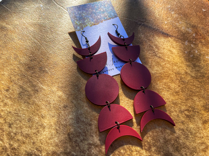 Matte Maroon Moon Phase Earrings