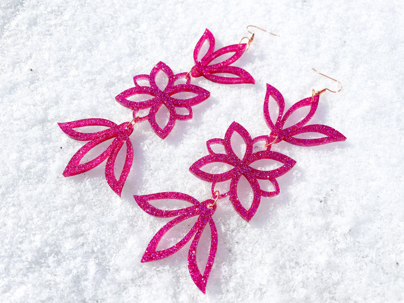 Hot Pink Glitter Acrylic Earrings