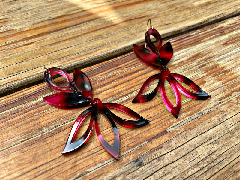 Pink Tortoise Acrylic Floral Earrings