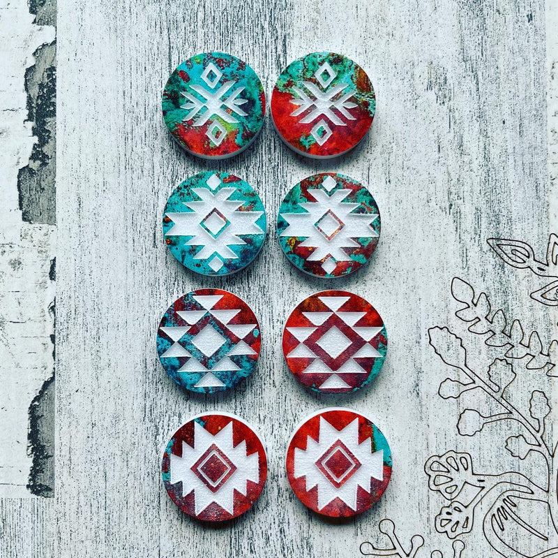 Turquoise Rust Tribal Acrylic Cab set