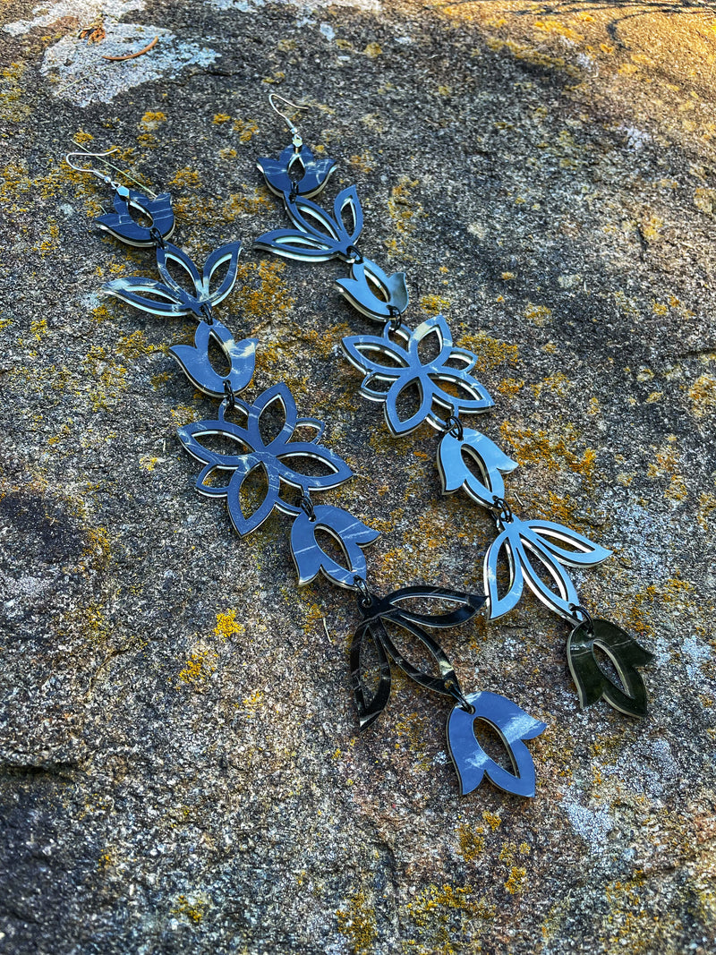 Obsidian XxL Floral Drop Earrings